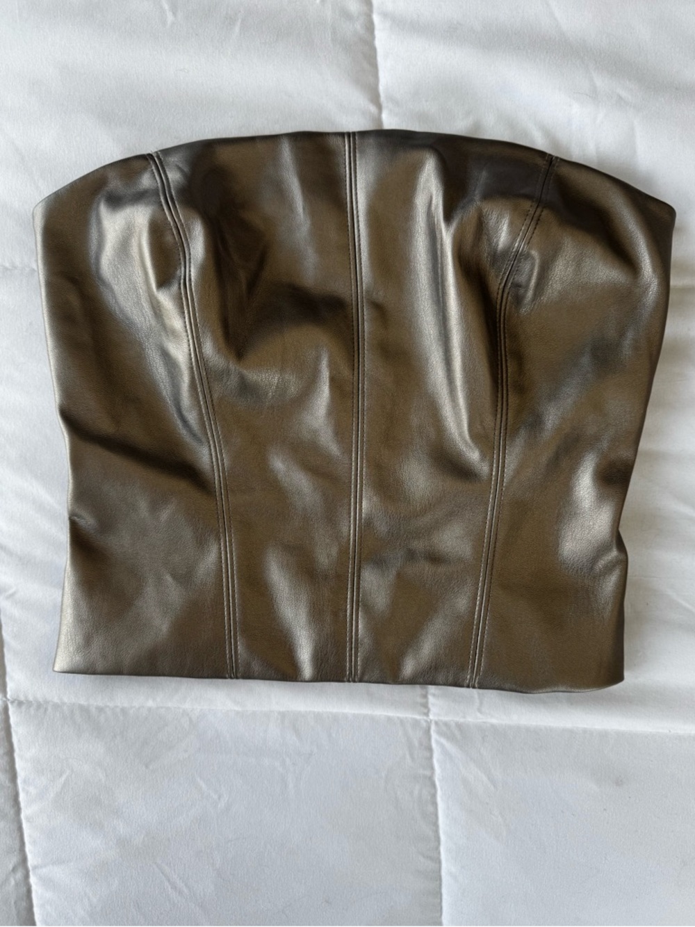 Faux Leather Strapless Bronze Bustier Top